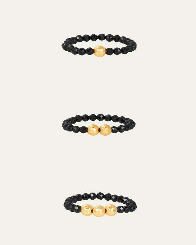 3mm Micro Faceted Black Spinel Stone and 14K Gold-Filled Textured Bead Rings